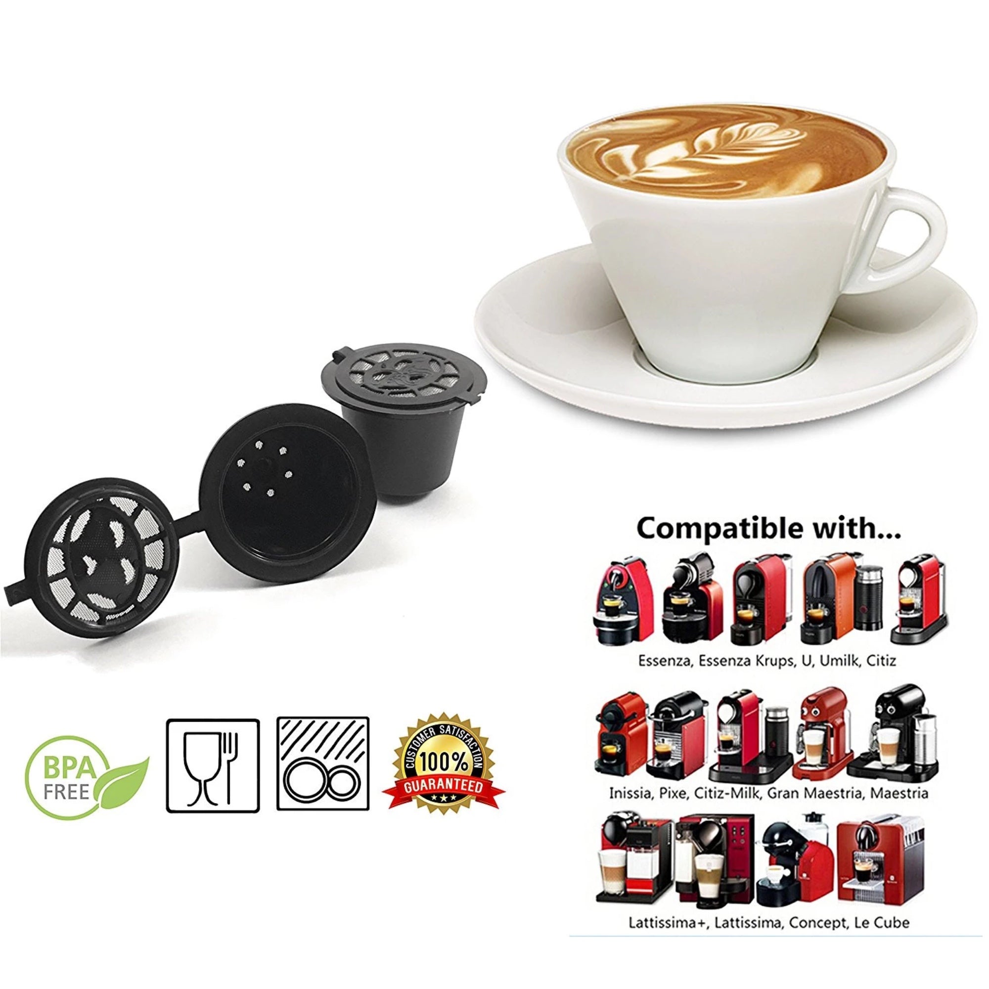 Reusable Espresso Capsules Refillable Coffee Pods Stainless Steel Cups  Filters Compatible for Nespresso Original Line Machines with Aluminum Foil