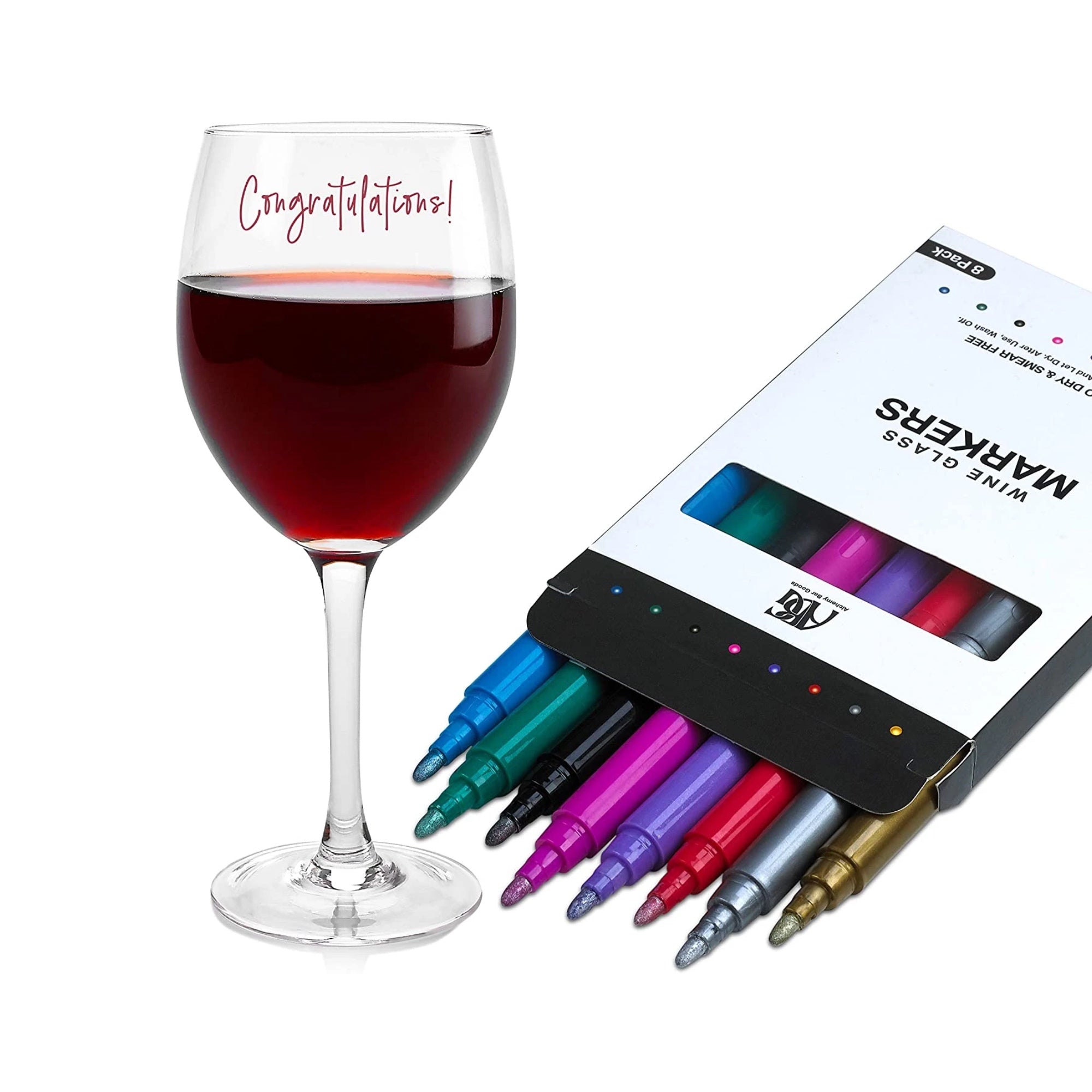 Wine Glass Markers - Pack of 5 Wine Glass Marker Pens Metallic Colors Best Wine Charms Alternative - Fun Wine Accessories - No Smearing & Fast Drying