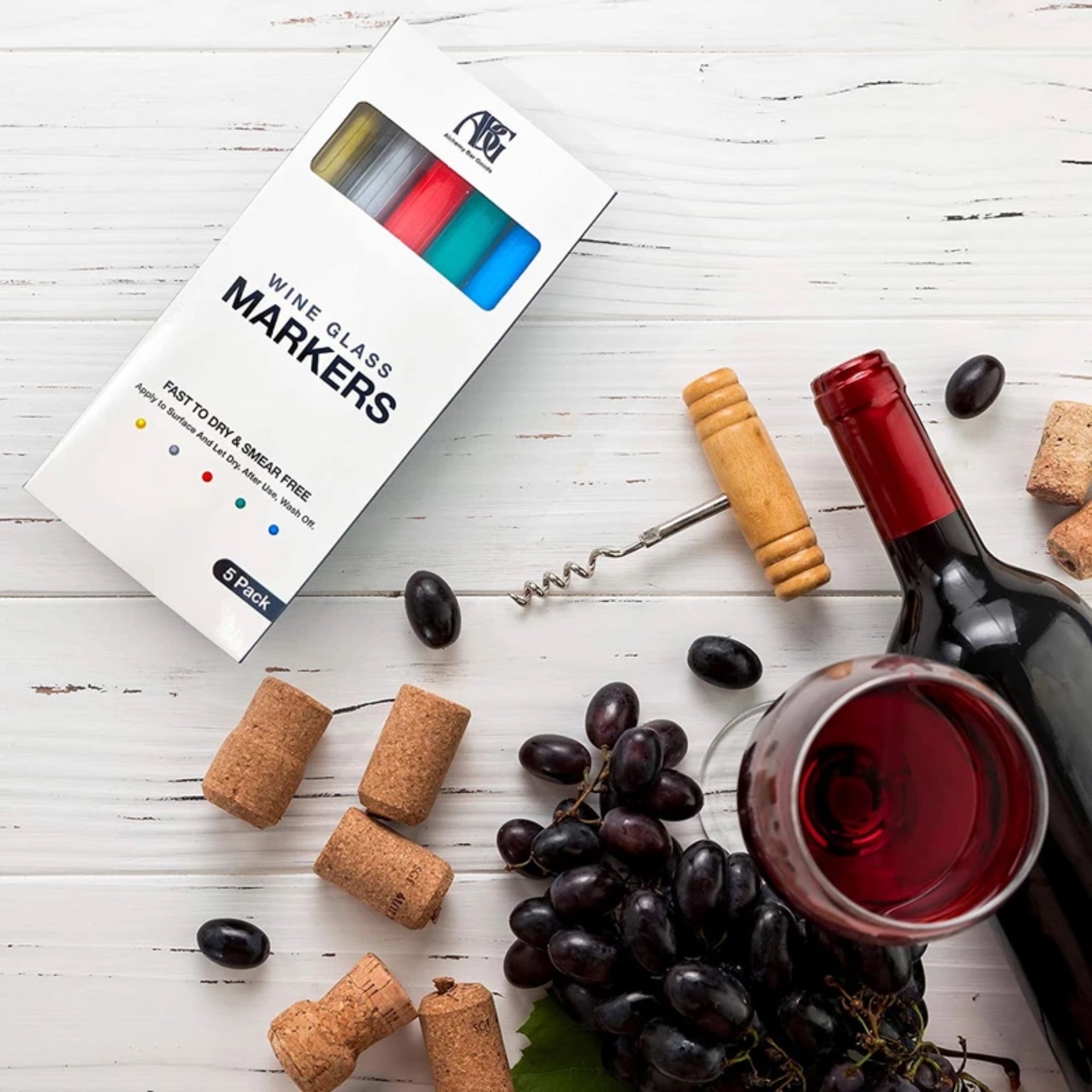 Wine Markers - Pack of 5 Wine Glass Marker Pens Metallic Colors Best W   Alchemy Superior Goods